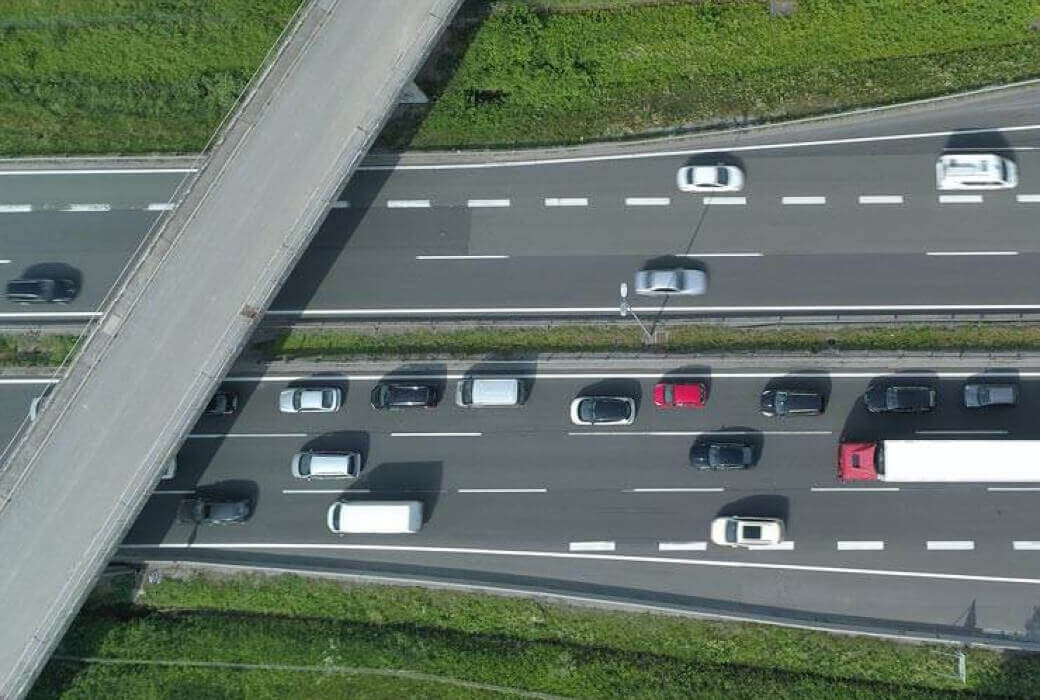 Aerial view of a busy motorway