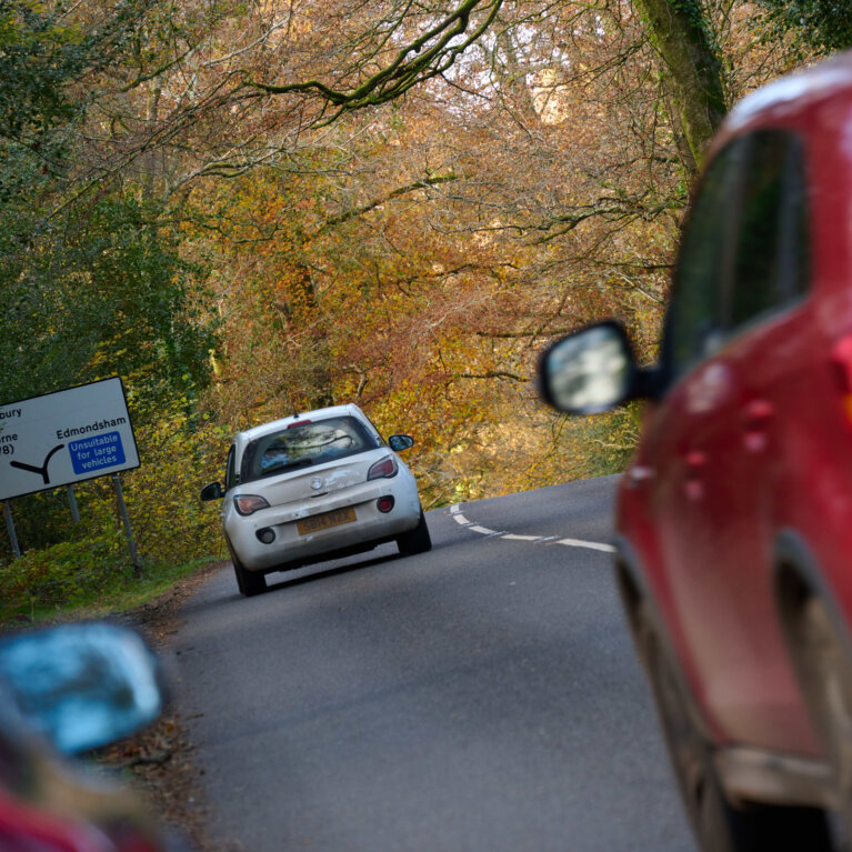 cars on country road