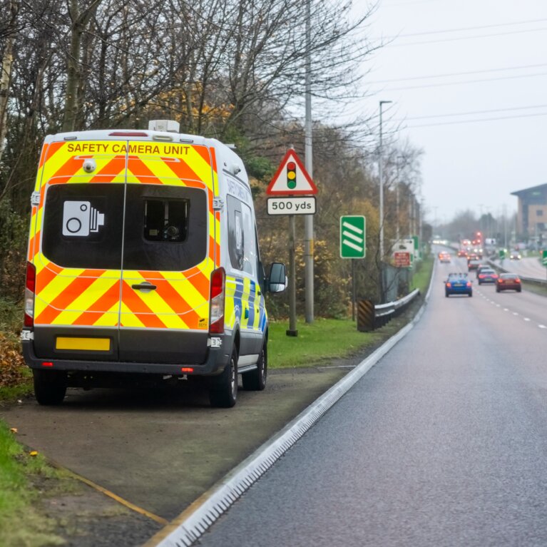 Mobile Radar Speed Safety Camera Unit Parked At The Side of Road