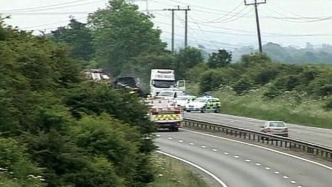 Dual carriageway accident and emergency vehicles